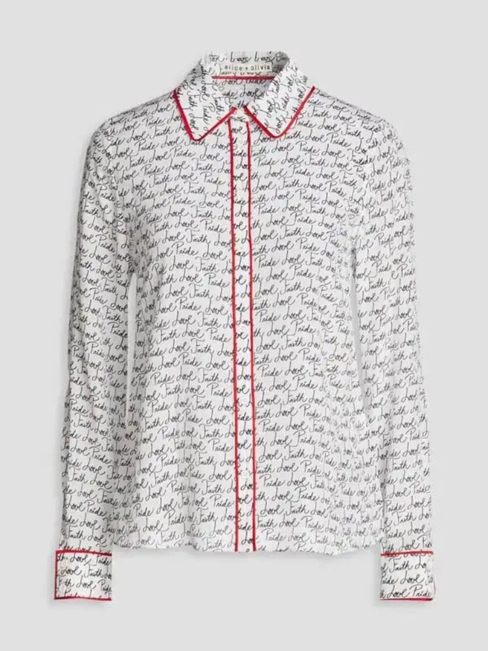Alice + Olivia x Lele Pons Willa Silk Blouse Pride Love Faith Collab S